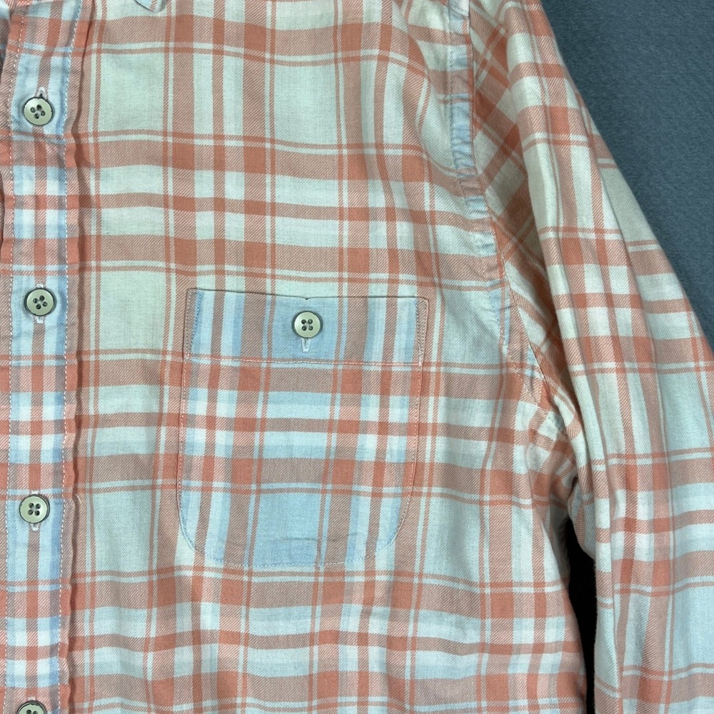 Faherty Brand Mens Large Orange Blue Plaid Indigo Dyed Cotton Button Down Shirt - Picture 4 of 8